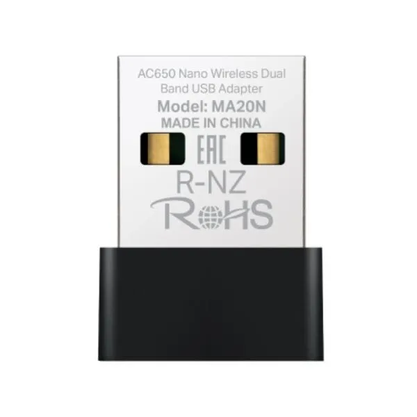 ADAPTADOR DE RED MERCUSYS MA20N(US) DUAL BAND USB 2.0 433 MBPS (5 GHz) + 200  MBPS (2,4 GHz)