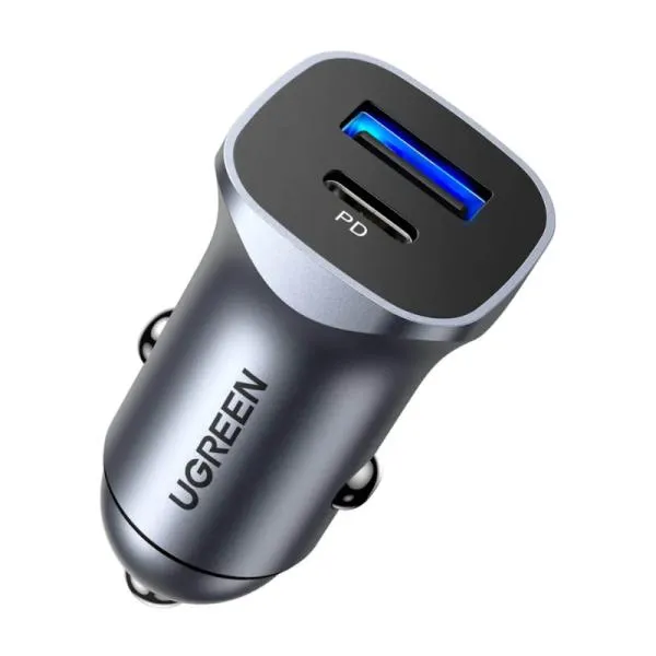 CARGADOR DE CARRO UGREEN CD130 USB-C Y USB-A  30780 GRIS
