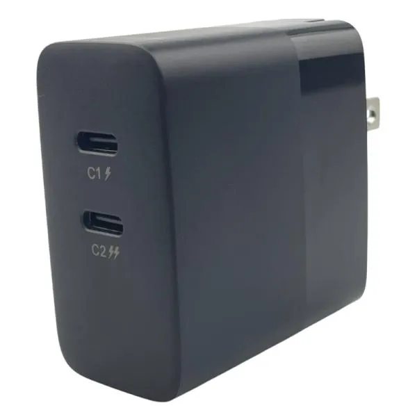 CARGADOR DE PARED NOVA PA045RBU001C 45W 2 PUERTOS USB-C CARGA RAPIDA CON ENCHUFE PLEGABLE NEGRO