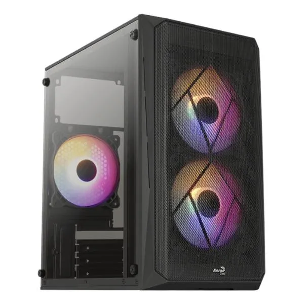 CASE GAMING RGB AEROCOOL CS-107-A-BK-V2 MINI TOWER VENTILADORES 3 DE 120MM CON VIDRIO LATERAL Y MALLA FRONTAL CS-107-A-BK-V2 NEGRO