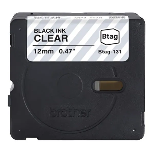 CINTA DE ETIQUETADO BROTHER BTAG131 12MM X 4M COMPATIBLE CON P-TOUCH NEGRO SOBRE FONDO TRANSPARENTE