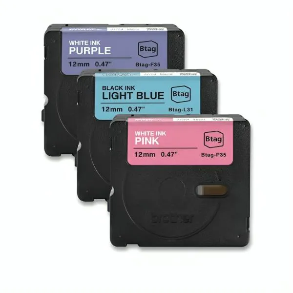 CINTA PARA ETIQUETADORA BROTHER BTAG3M02 12MM X 4M BTAG 3PK BLANCO/PURPURA NEGRO/AZUL CLARO BLANCO/ROSADO