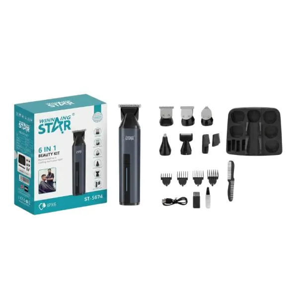 CORTADORA DE CABELLO WINNING STAR ST-5674 6 EN 1 6W LFJ-975-WST-17658 NEGRO
