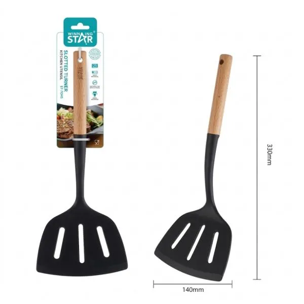 ESPÁTULA RANURADA WINNING STAR ST-7549 SILICONA / NYLON / MADERA LC-1641-WST-38864 NEGRO / MADERA