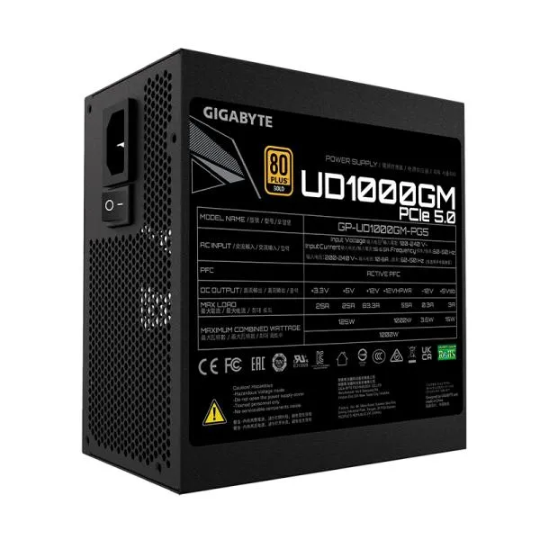 FUENTE DE PODER GIGABYTE GP-UD1000GM PG5 REV 1000W  80 PLUS GOLD FULL MODULAR ATX NEGRO