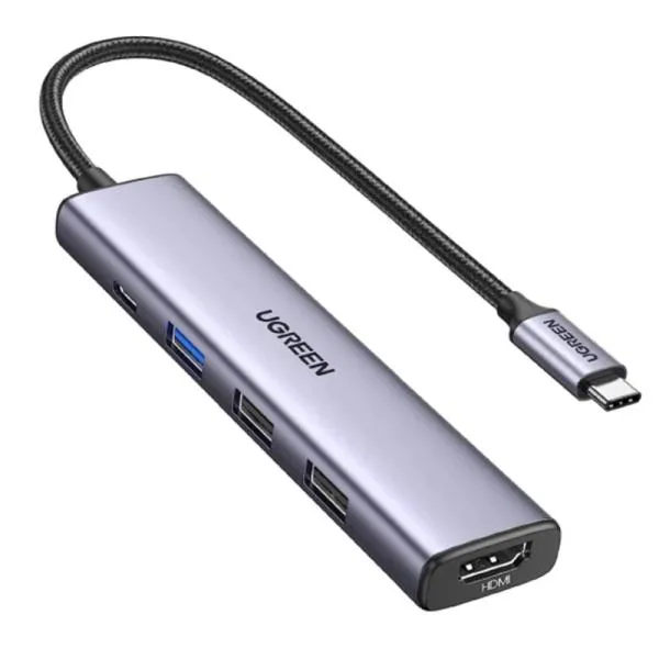 HUB UGREEN CM478 5 EN 1 USB-C 1 PUERTO HDMI 1 PUERTO USB-C PD 1 PUERTO USB-A 3.0 2 PUERTOS USB-A 2.0 15495 GRIS