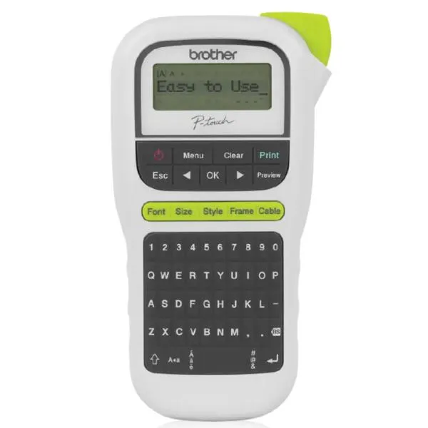 IMPRESORA DE ETIQUETA BROTHER PTH110 20MM/SEG PORTÁTIL 2 LINEAS DE IMPRESIÓN BLANCO / VERDE