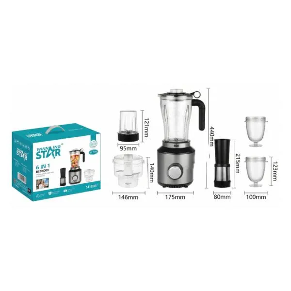 LICUADORA WINNING STAR ST-2087 6 EN 1 350W 1.8L ZZJ-1667-WST-110V-14568 PLATEADO / NEGRO