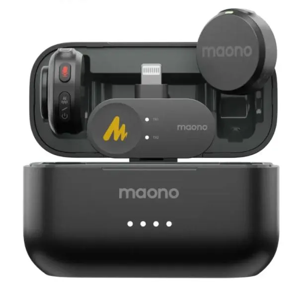 MICRÓFONO MAONO WM650 PB2 INALÁMBRICO MINI LAVALIER CON RECEPTOR LIGHTNING CANCELACIÓN DE RUIDO NEGRO