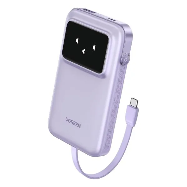 POWER BANK UGREEN PB511 10000MAH 30W USB-C CON CABLE INTEGRADO PANTALLA TFT 35604B MORADO