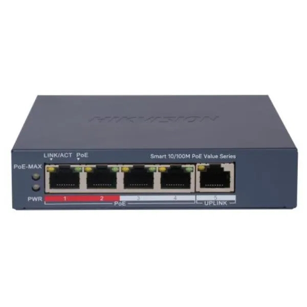 SWITCH HIKVISION DS-3E1105P-EI/M(O-STD)V2 (E) 4 PUERTOS POE FAST ETHERNET 10/100 MBPS / 1 PUERTO RJ45 ADMINISTRABLE 301802981 NEGRO