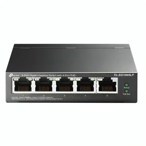SWITCH TP LINK TL-SG1005LP(UN) 5 PUERTOS RJ45 GIGABIT / 4 PUERTOS POE 10/100/1000 MBPS NO ADMINISTRABLE GRIS