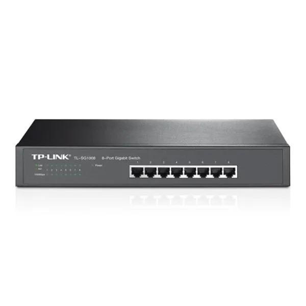 SWITCH TP LINK TL-SG1008 8 PUERTOS GIGABIT 10/100/1000 MBPS NO ADMINISTRABLE RACKMOUNT NEGRO