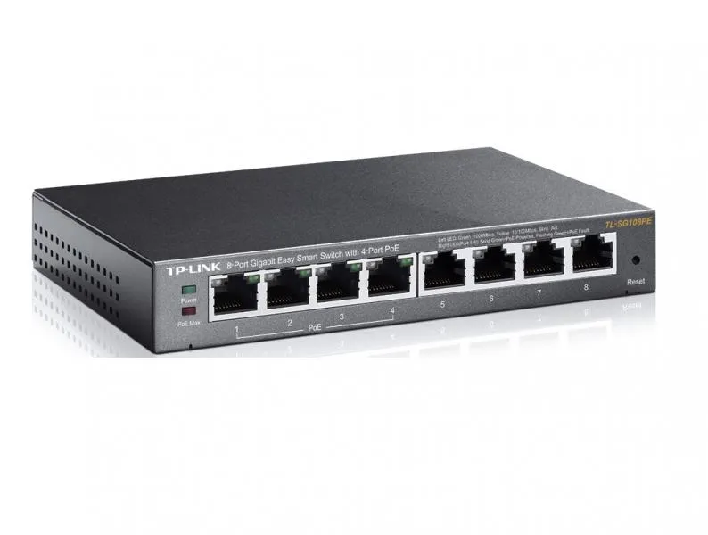 SWITCH TP LINK TL-SG108PE 8 PUERTOS GIGABIT 10/100/1000 MBPS EASY SMART PoE+ MANAGED ADMINISTRABLE GRIS