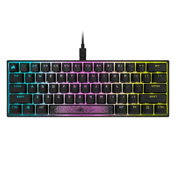 TECLADO GAMING RGB CORSAIR K65 MINI MECÁNICO ALÁMBRICO USB INGLÉS SWITCH PLATEADO CH-9194014-NA NEGRO
