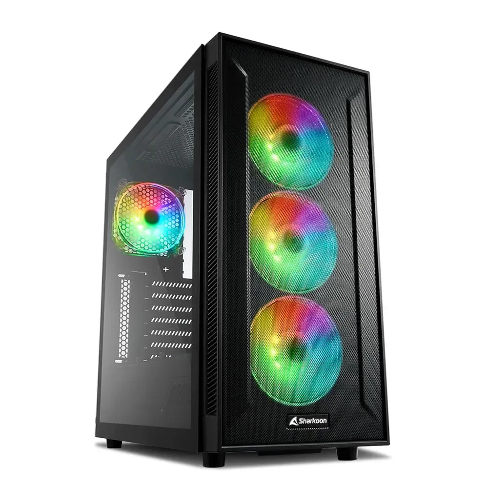 CASE SHARKOON TG6M RGB MEDIA TORRE PANEL LATERAL DE VIDRIO TEMPLADO 4 VENTILADORES RGB NEGRO 4044951032136