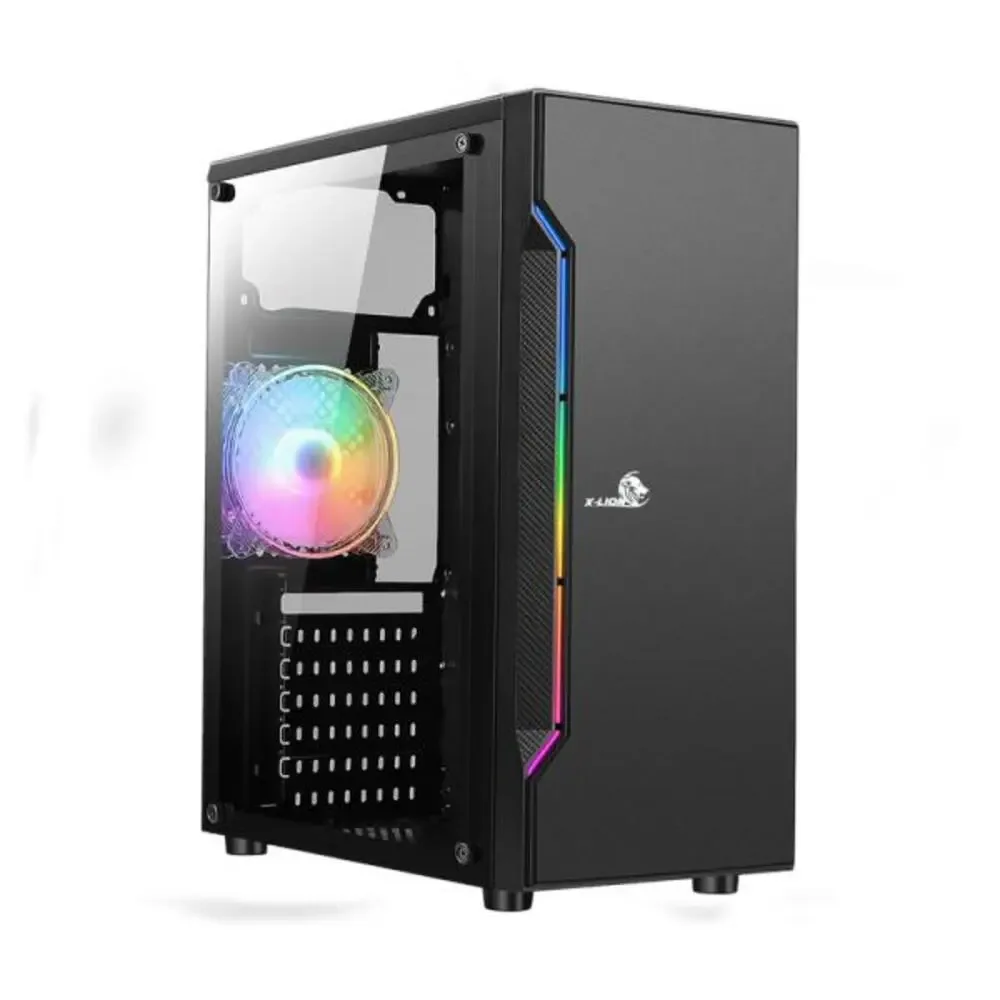 CASE GAMER X-LION NE-386 E010-159TEMPERED GLASS SIDE PANEL BLACK USB 2.0*2 + USB 3.0*1+HD AUDIO+RGB STRIP