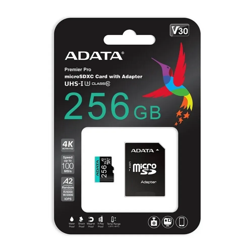 MEMORIA MICRO SD 256GB CLASE 10 ADATA AUSDX256GUI3V30SA2-RA1