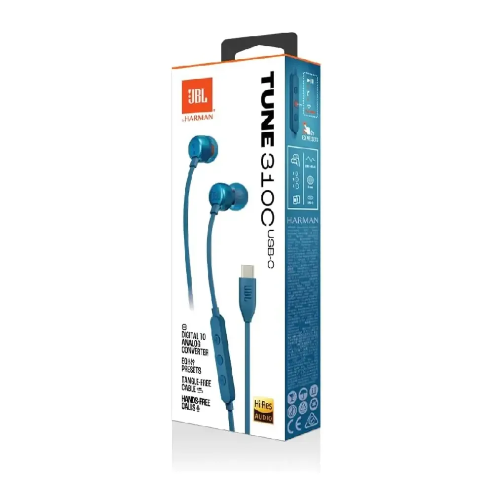 AUDIFONO ALAMBRICO JBL TUNE 310C USB-C AZUL JBLT310CBLUAM