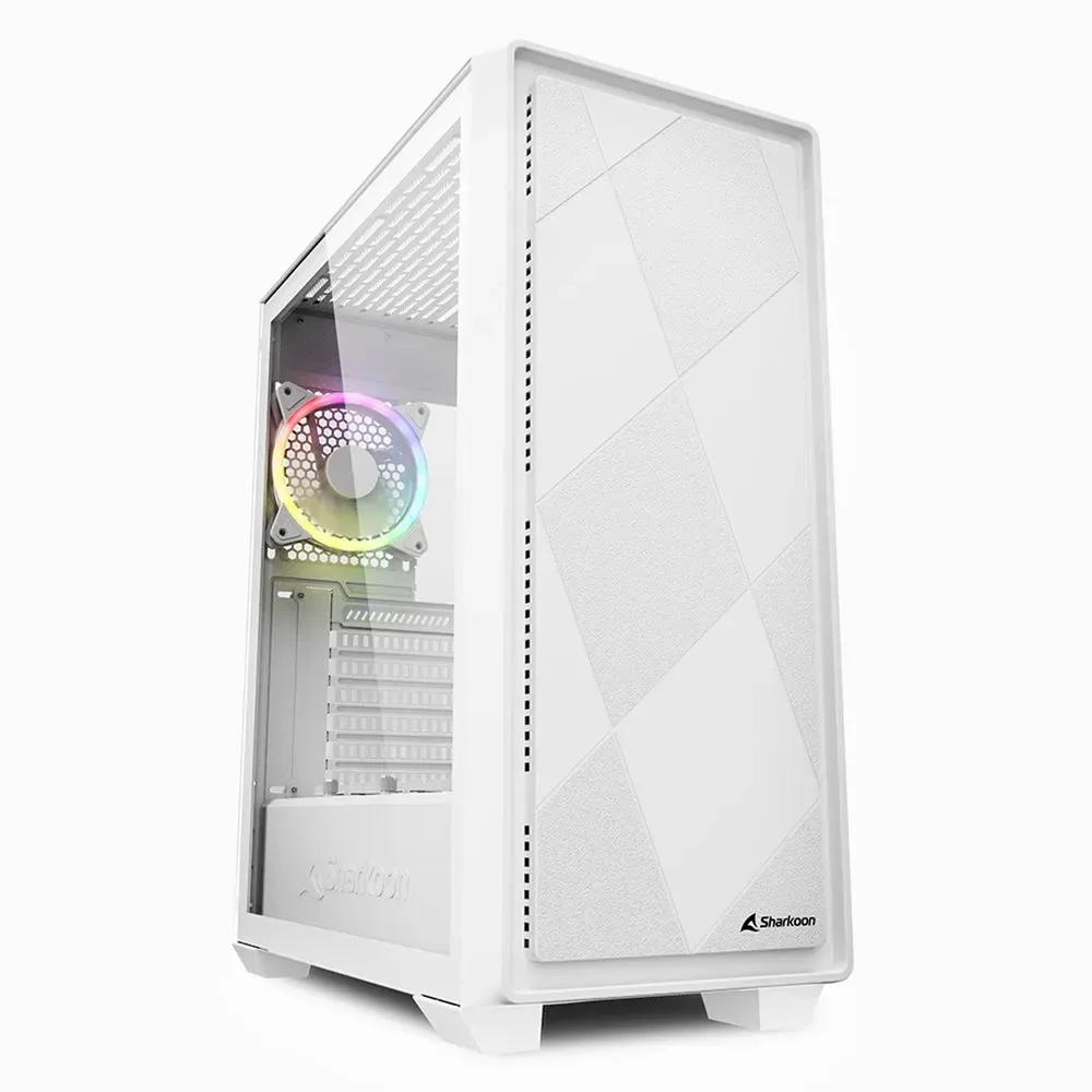 CASE SHARKOON VS8 RGB MEDIA TORRE ATX PANEL LATERAL DE VIDRIO TEMPLADO 3 VENTILADORES FRONTAL Y 1 VENTILADOR POSTERIOR RGB BLANCO 4044951039098