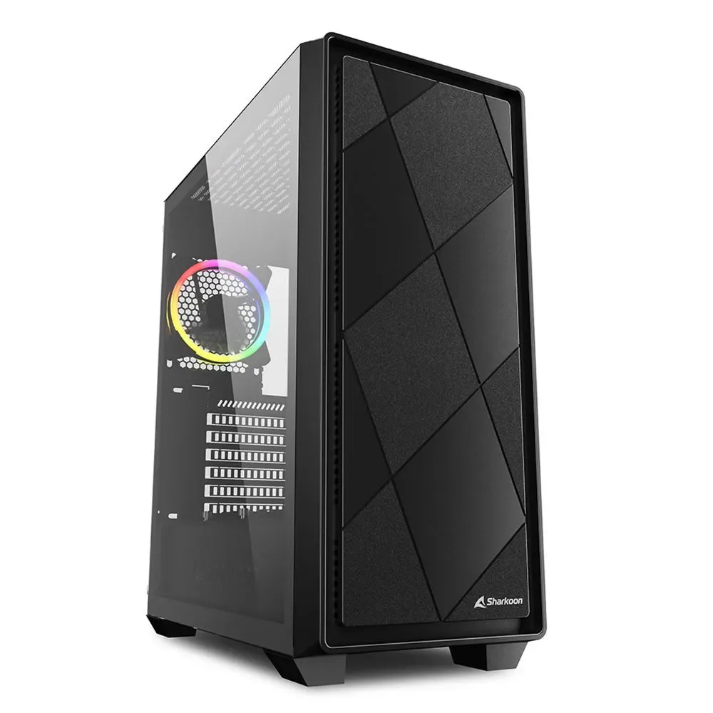 CASE SHARKOON VS8 RGB MEDIA TORRE ATX PANEL LATERAL DE VIDRIO TEMPLADO 3 VENTILADORES FRONTAL Y 1 VENTILADOR POSTERIOR RGB NEGRO 4044951039081