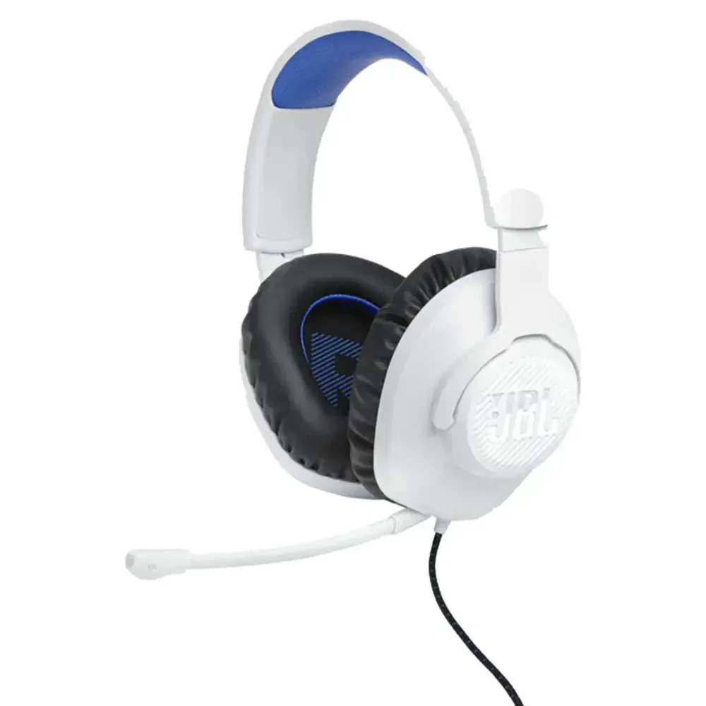 HEADSET ALAMBRICO GAMING JBL QUANTUM 100 PARA PLAYSTATION CON MICROFONO BLANCO Y AZUL JBLQ100PWHTBLUAM