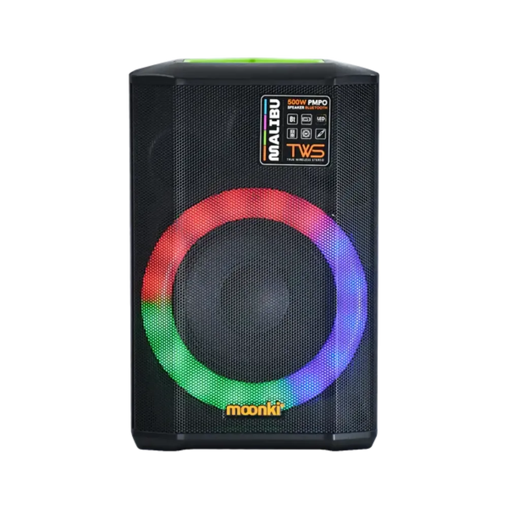 PARLANTE BLUETOOTH MOONKI MALIBU SOUND POTENCIA PMPO 500W LUCES LED PORTABLE NEGRO/VERDE MS-R105BLT-GRN