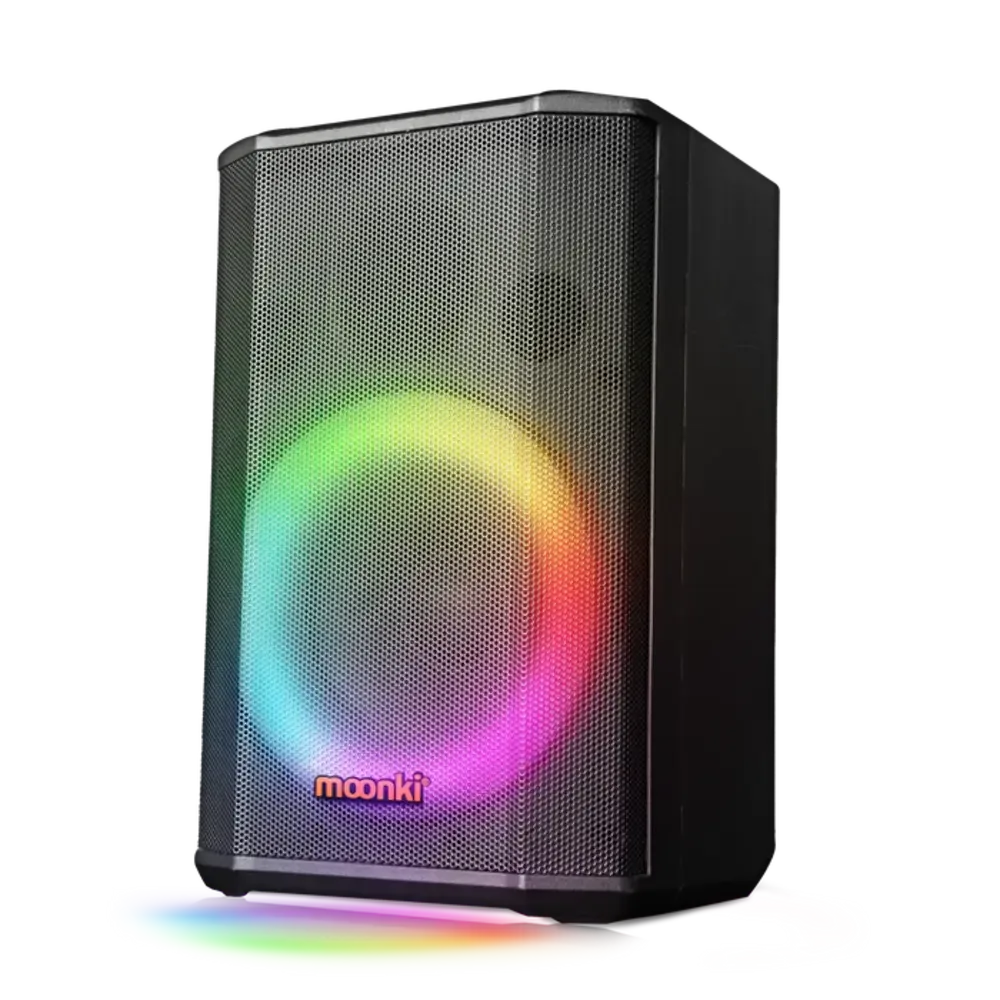 PARLANTE BLUETOOTH MOONKI MALIBU MAX SOUND POTENCIA PMPO 1500W LUCES LED INCLUYE 2 MICROFONOS INALAMBRICOS NEGRO MS-108LT