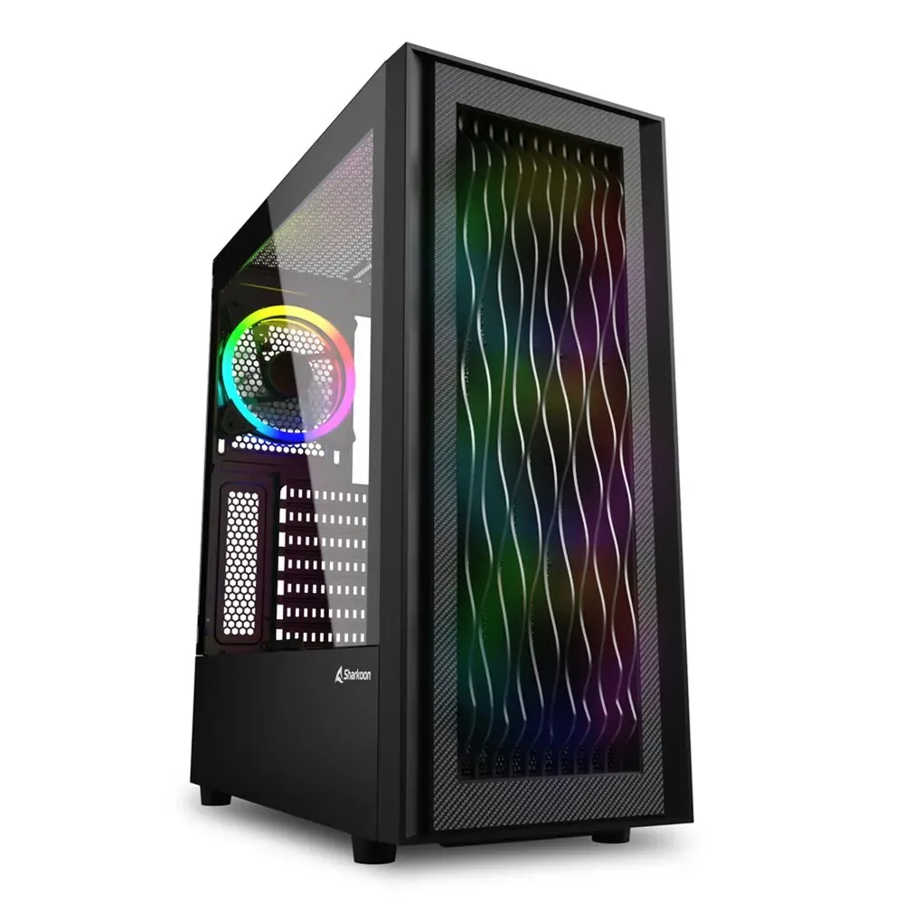 CASE SHARKOON RGB WAVE MEDIA TORRE ATX FRENTE RGB WAVE PANEL LATERAL DE VIDRIO TEMPLADO 4 VENTILADORES RGB NEGRO 4044951037544