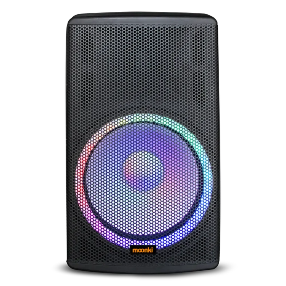 PARLANTE BLUETOOTH MOONKI PROFESSIONAL ACTIVE SOUND 15″ POTENCIA PMPO 4000W LUCES LED INCLUYE 2 MICROFONOS INALAMBRICOS NEGRO MS-P15BW