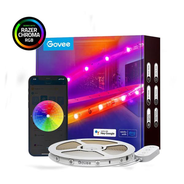 CABLE DE LUCES GOVEE LED RGBIC WIFI + BLUETOOTH LED CON COVERTOR DE PROTECCION 10MTS H619C1D1-OF-LA