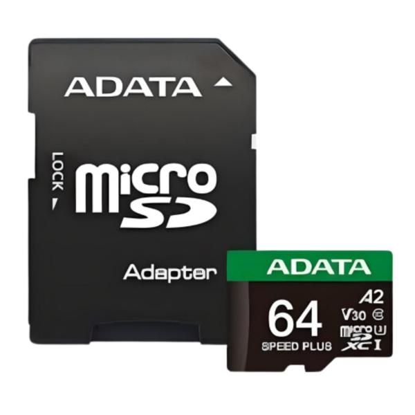 MEMORIA MICRO SDXC 64GB SPEED PLUS ADATA CON ADAPTADOR UD64GUI3V30A2SP-RA1