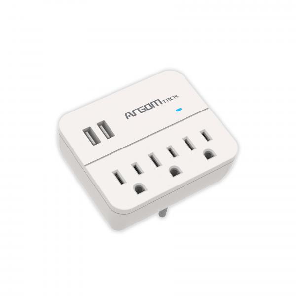 REGLETA ARGOM 3 OUTLET 3 OUTLET & 2 USB PORT 110V ARG-AC-0266WT