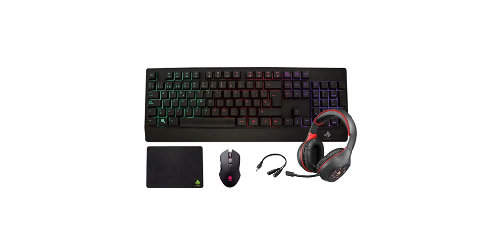 KIT GAMING  EAGLE WARRIOR RHINO 4 IN 1  TECLADO RAINBOW COLOR LETTER BACKLIGHT+ MOUSE + MOUSE PAD+ HEADSET + (KMB302+ MOM636+ FXX24182+ FHS3007)