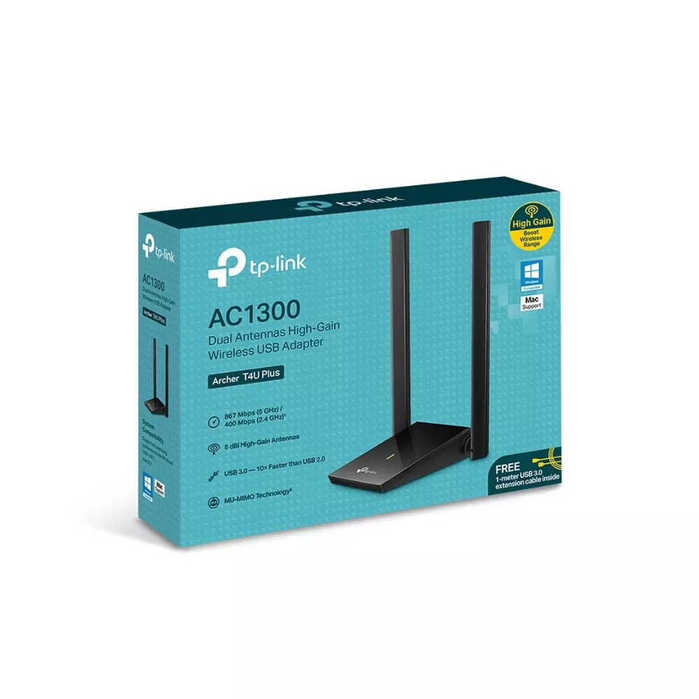 ADAPTADOR TP LINK INALAMBRICO USB AC1300 DUAL ANTENNAS HIGH GAIN ARCHER T4U PLUS