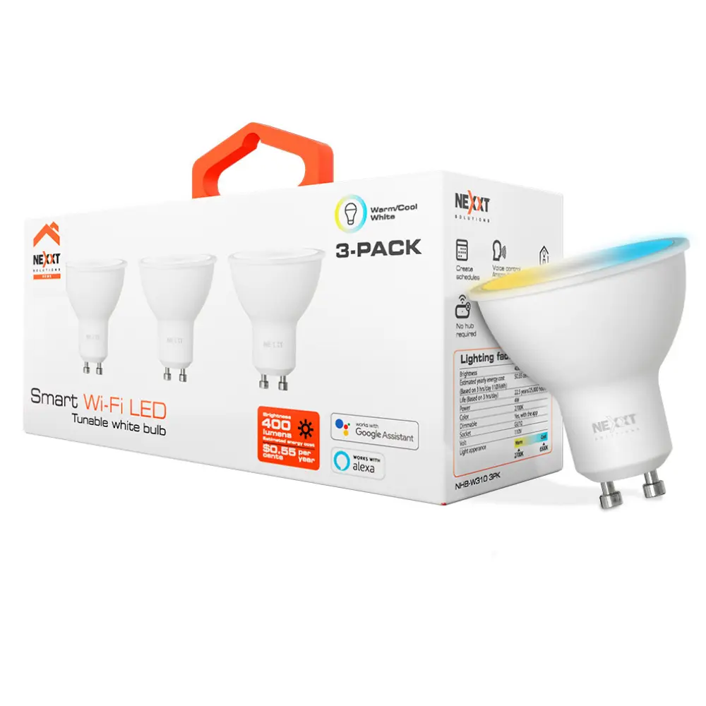 Nexxt Solutions Connectivity – Light Bulb – GU10 CCT 110V 3PK – Conexión Wi-Fi – Bombillo de luz blanca Nexxt Solutions Connectivity – Light Bulb – GU10 CCT 110V 3PK – Conexión Wi-Fi – Bombillo de luz blanca