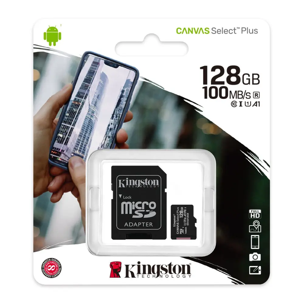 MEMORIA MICROSD KINGSTON 128GB CANVAS SELECT PLUS 100R A1 C1