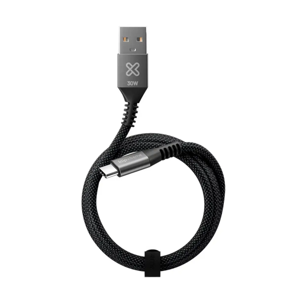 Klip Xtreme – USB cable – 24 pin USB-C – 9 pin USB Type A – 1.8 m – Black – 30W Braided Fast charging